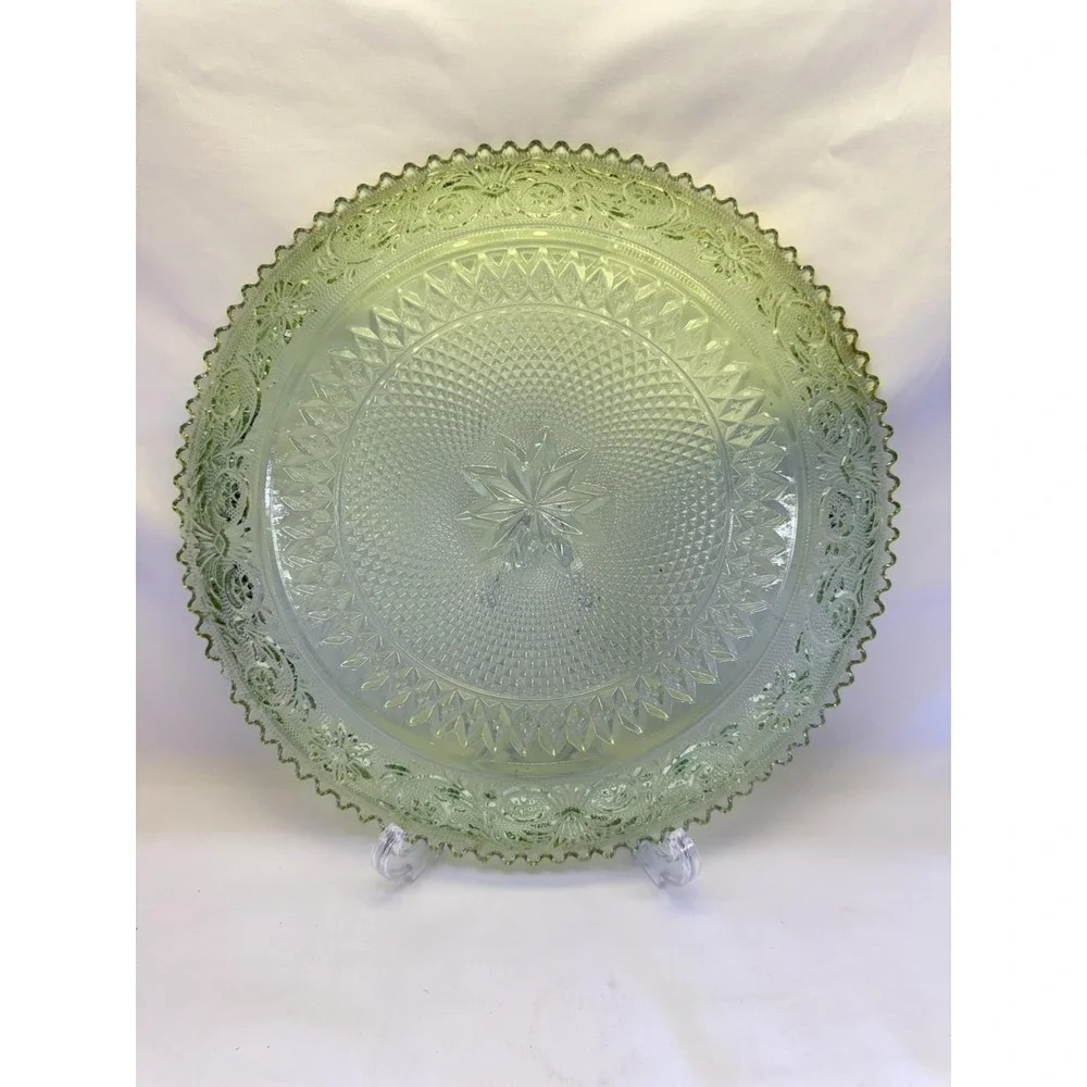 Vintage Tiara Chantily Sandwich Light Green Glass 12
